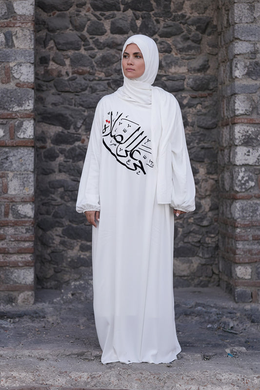 Salâh beyaz namaz elbisesi sade ve rahat tasarım ön görünüm